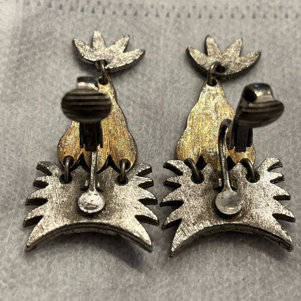 Vintage Owl Earrings with Amber Accent - Picture 4 of 5